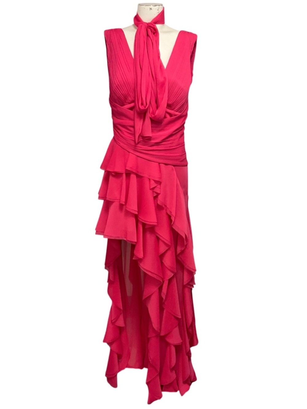 ALICE + OLIVIA RASPBERRY HOLLY RUFFLE MAXI DRESS WITH SCARF